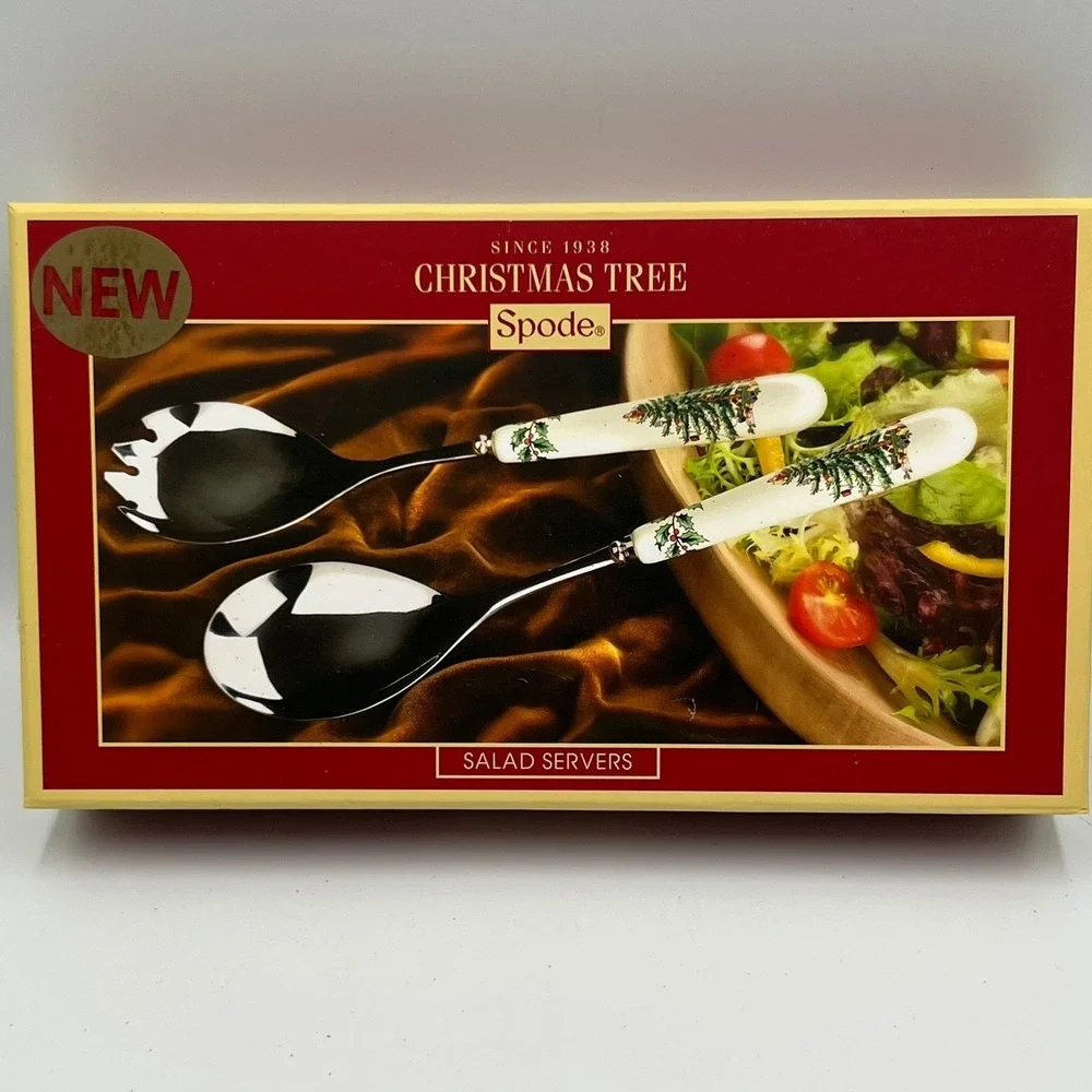 Spode Christmas Tree Salad Servers Unisex OS White Brand New Ceramic Handles